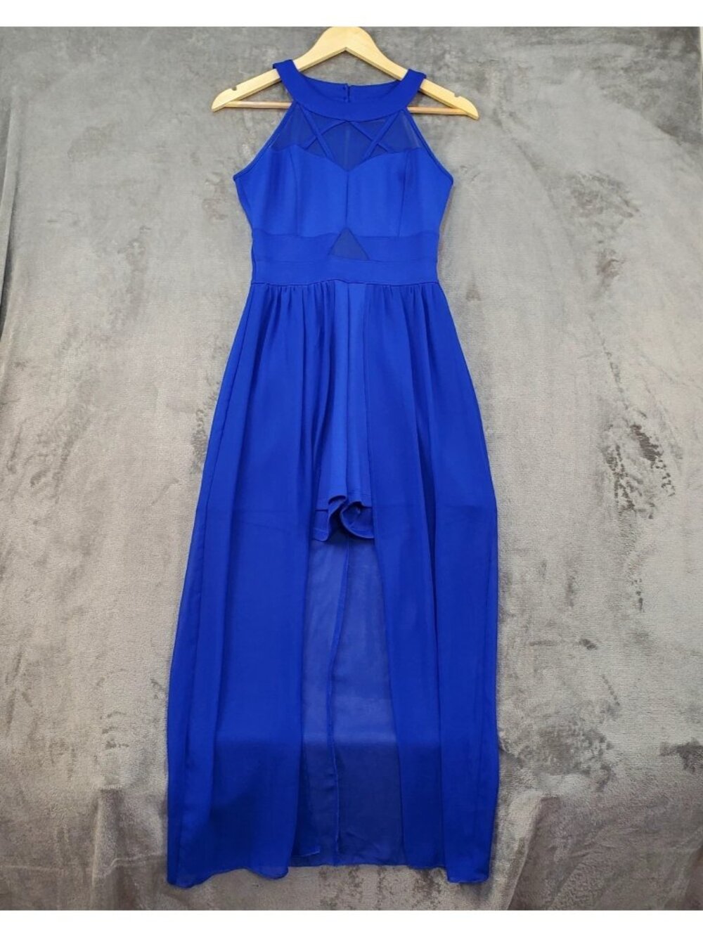 Formal Dress Size Small Blue Romper Sheer Dance Prom Solid Halter Sleeveless